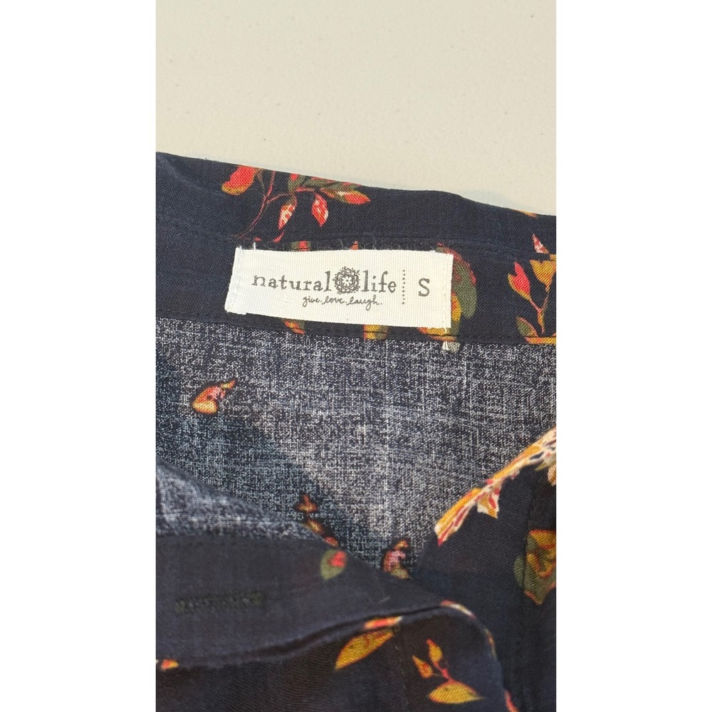 Natural Life Maxi Dress Navy Floral Tiered Button Front Womens Size Small Boho - Picture 6 of 11